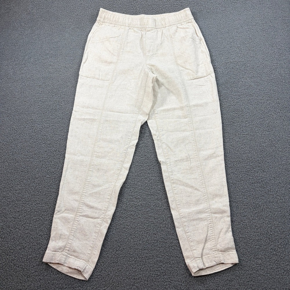 Old Navy Pants Womens S Beige Flax Linen Straight Taper High Rise Crop 822751-00